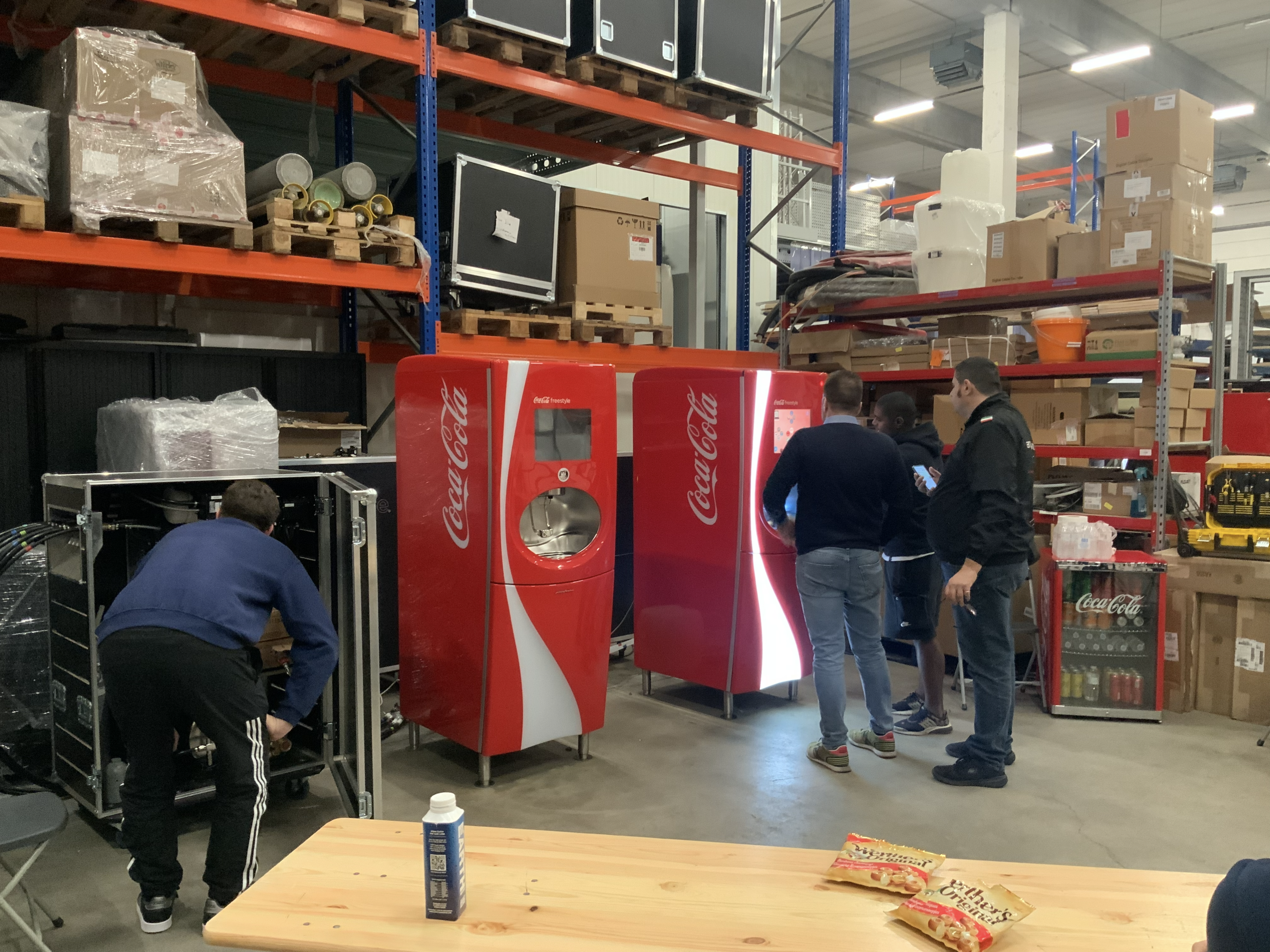 Kabco team training on Coca-Cola Freestyle machines in warehouse